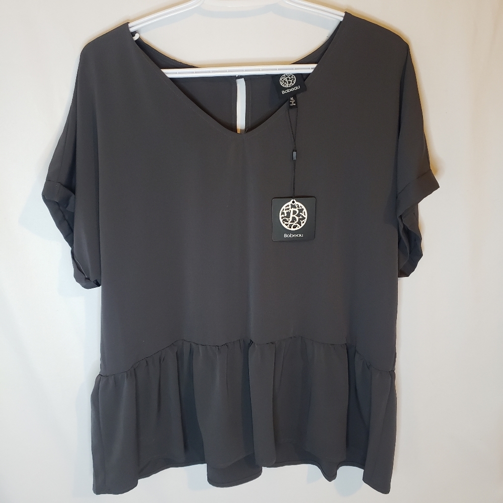 Bobeau xl charcoal grey peplum blouse